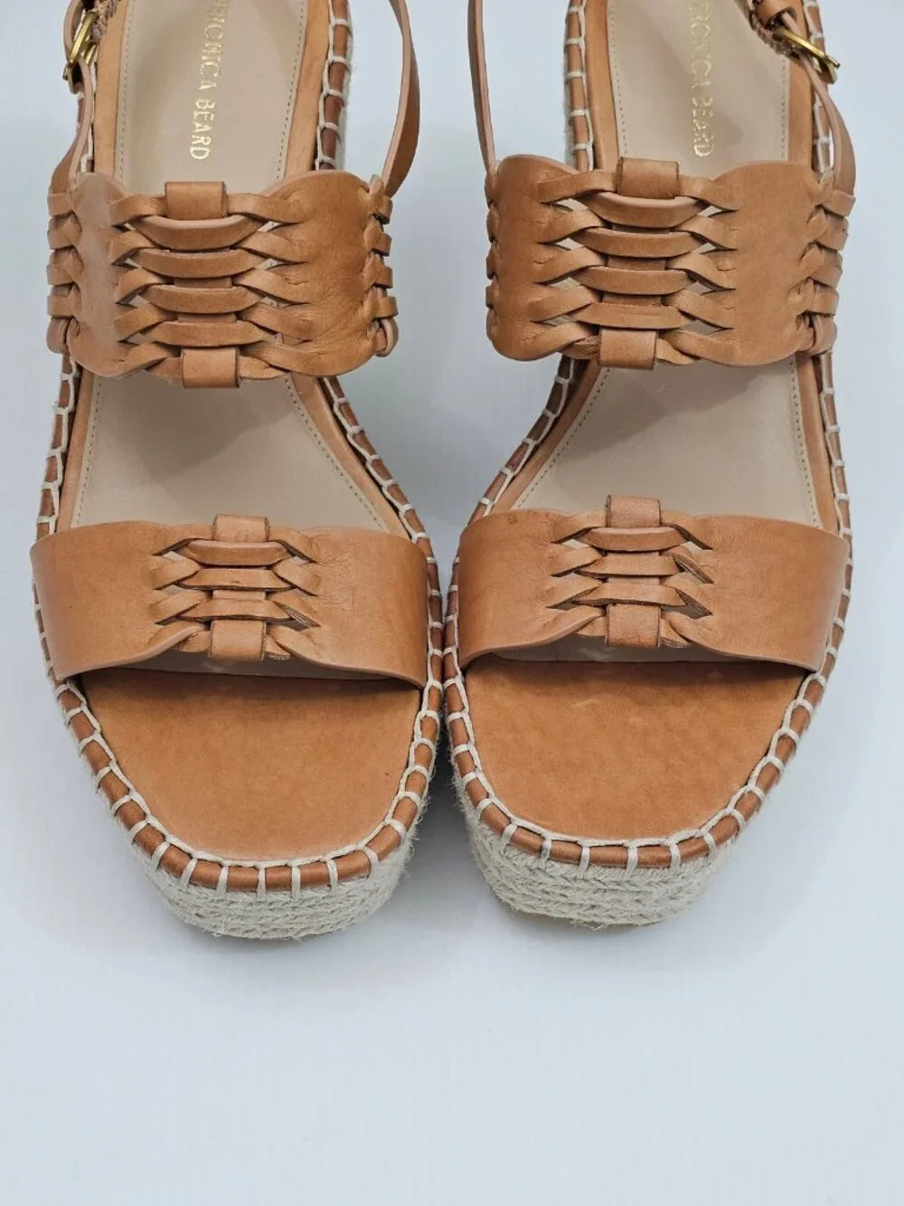 Veronica Beard Riya Espadrille Wedge Sandal Womens 10 Tan Leather Platform NEW